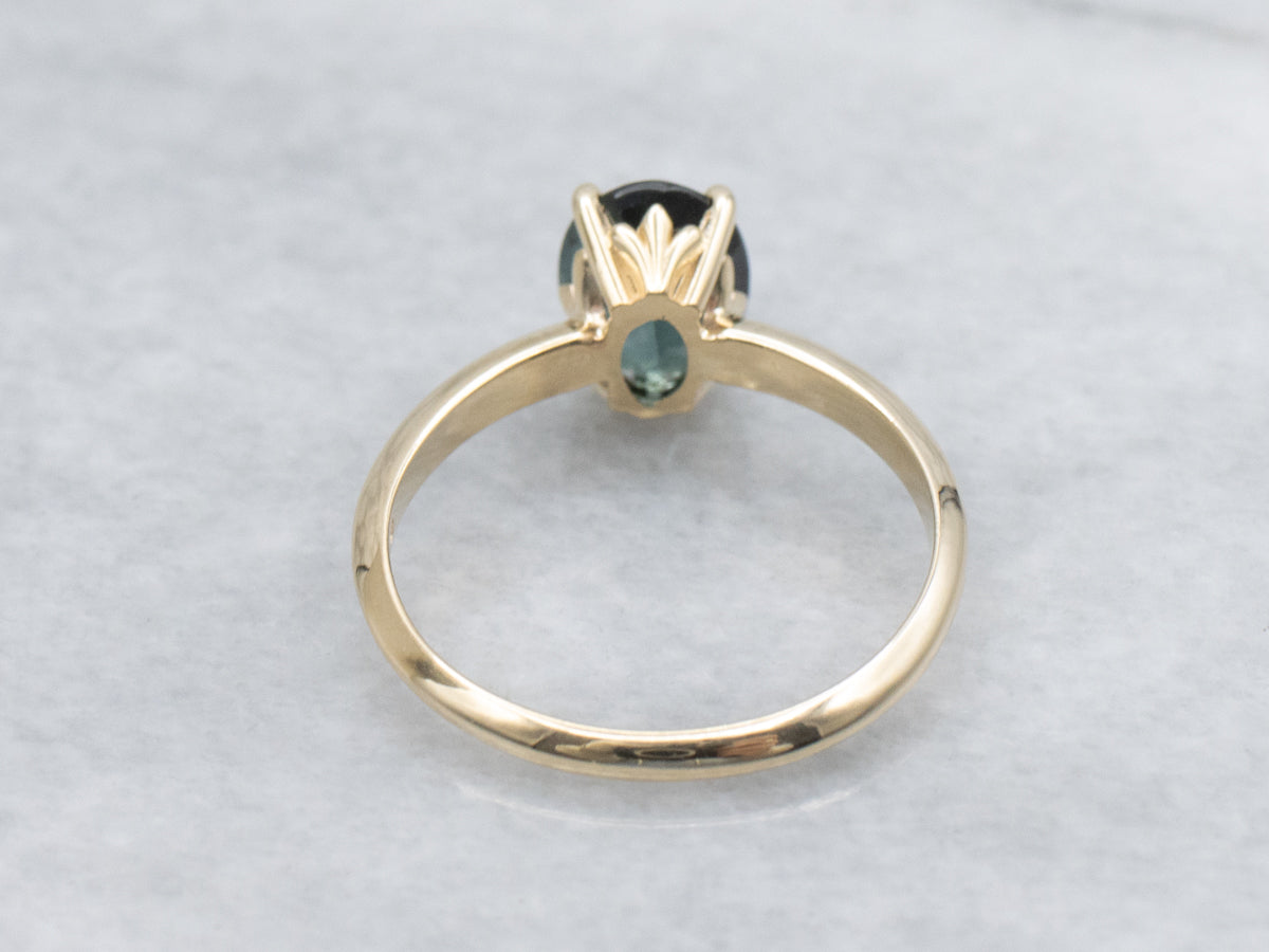 Pretty Green Tourmaline and Gold Solitaire Ring