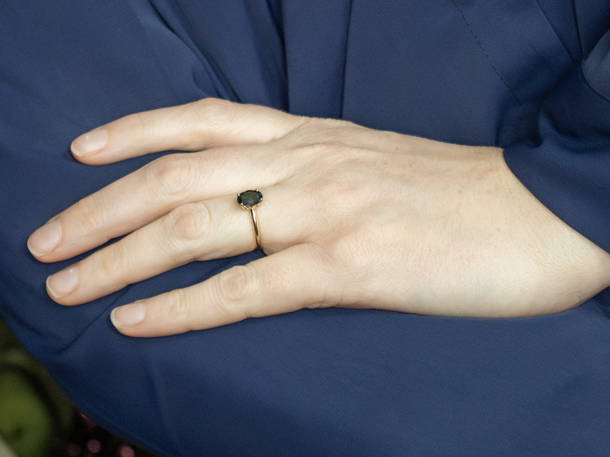 Pretty Green Tourmaline and Gold Solitaire Ring