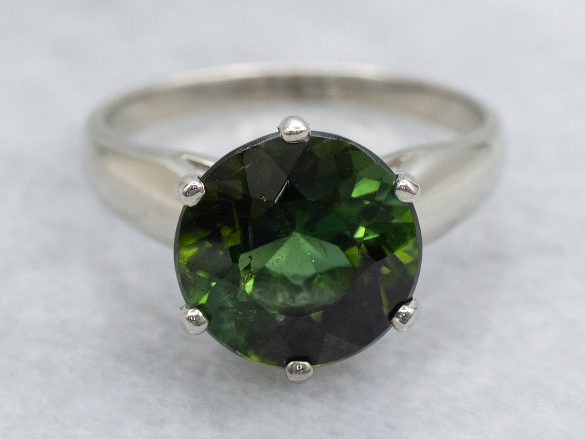 White Gold Green Tourmaline Solitaire Ring