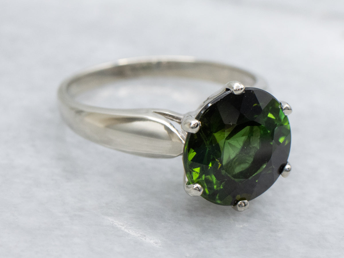 White Gold Green Tourmaline Solitaire Ring