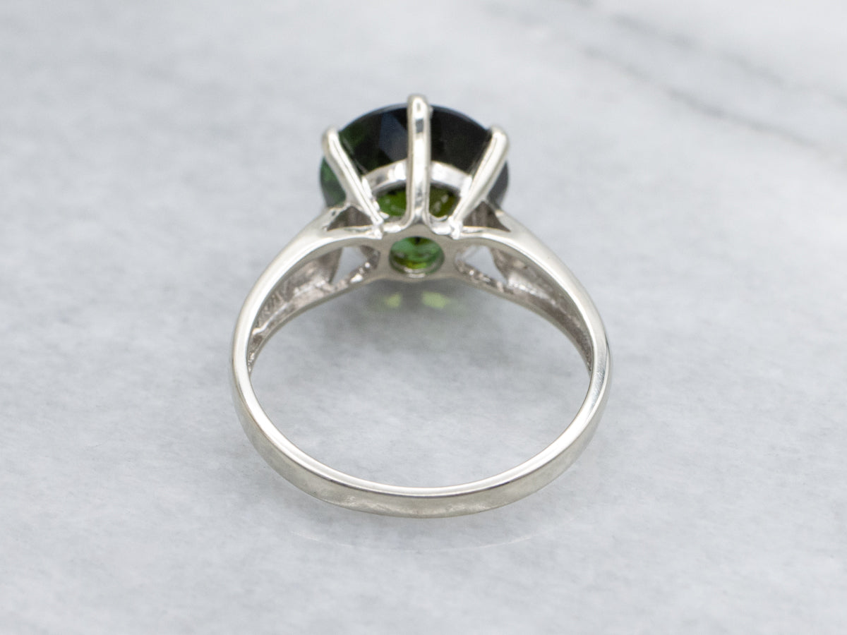 White Gold Green Tourmaline Solitaire Ring