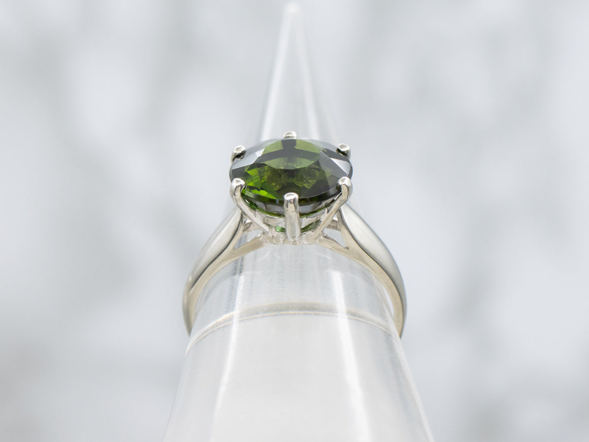 White Gold Green Tourmaline Solitaire Ring