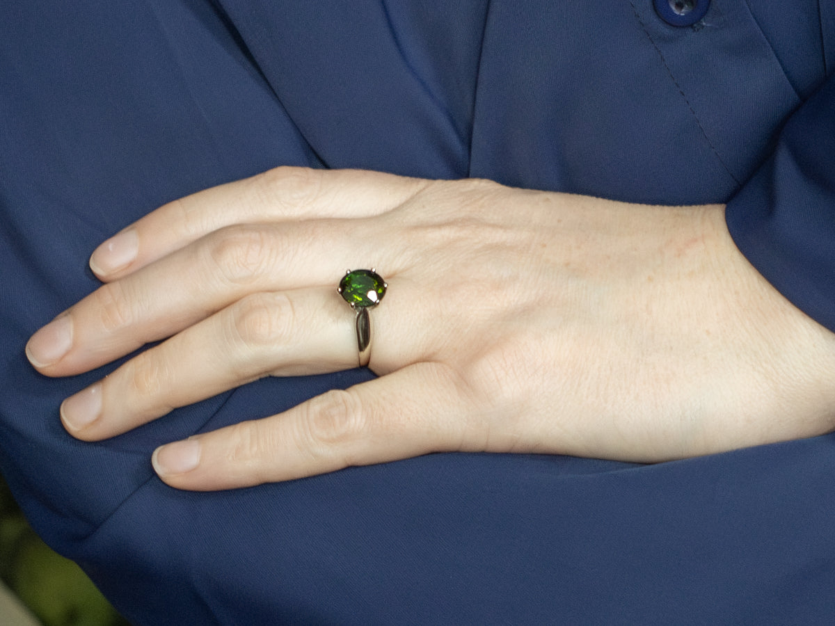 White Gold Green Tourmaline Solitaire Ring