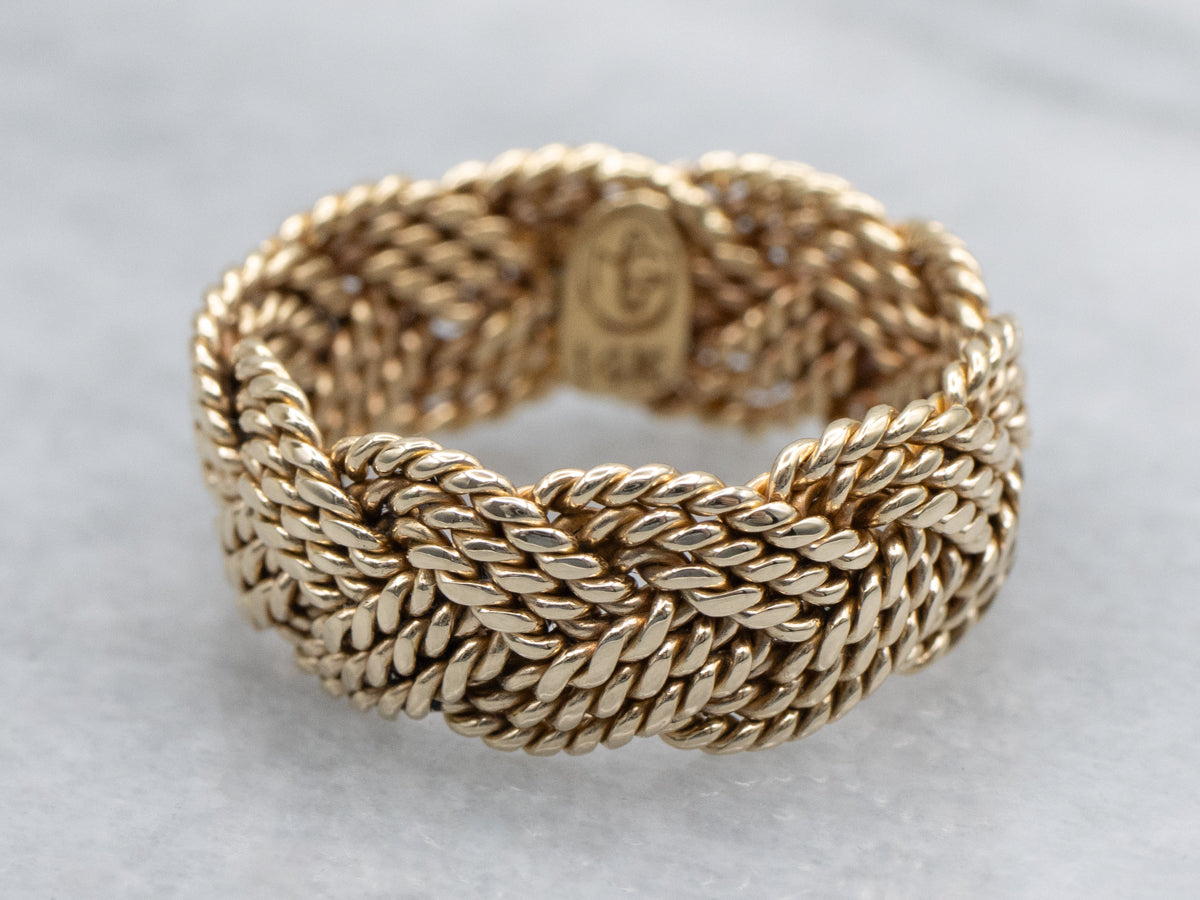 Wide Rope Twist Braided Yellow Gold Band