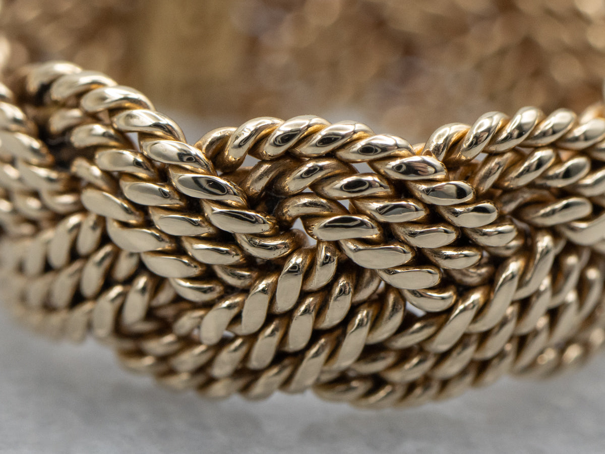 Wide Rope Twist Braided Yellow Gold Band