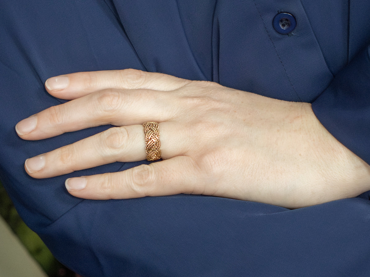 Wide Rope Twist Braided Yellow Gold Band