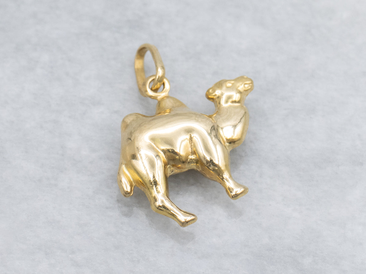 Puffy Yellow Gold Camel Charm Pendant