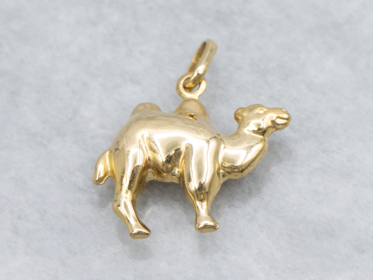 Puffy Yellow Gold Camel Charm Pendant