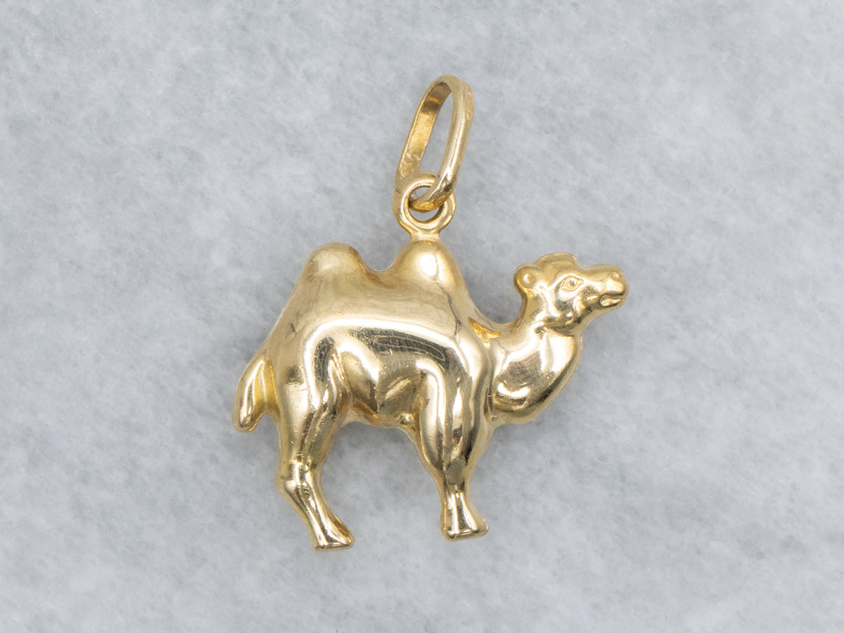 Puffy Yellow Gold Camel Charm Pendant