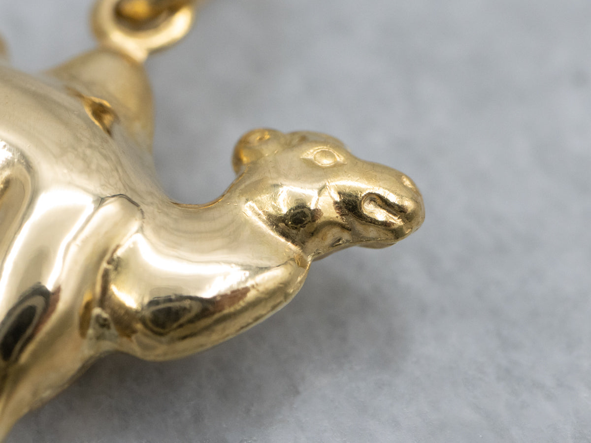 Puffy Yellow Gold Camel Charm Pendant