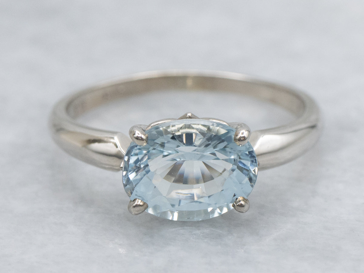 East-West Set Aquamarine White Gold Solitaire Ring