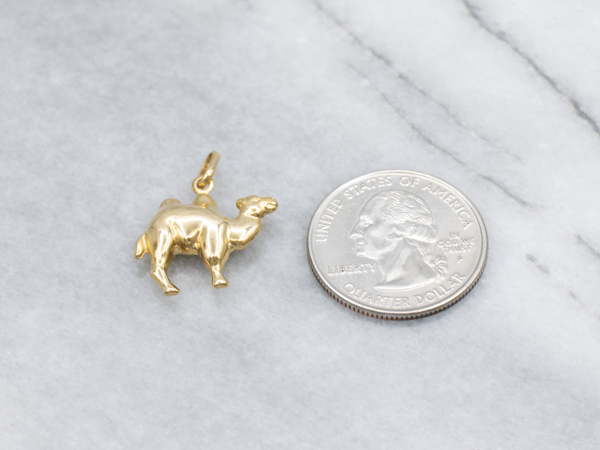 Puffy Yellow Gold Camel Charm Pendant
