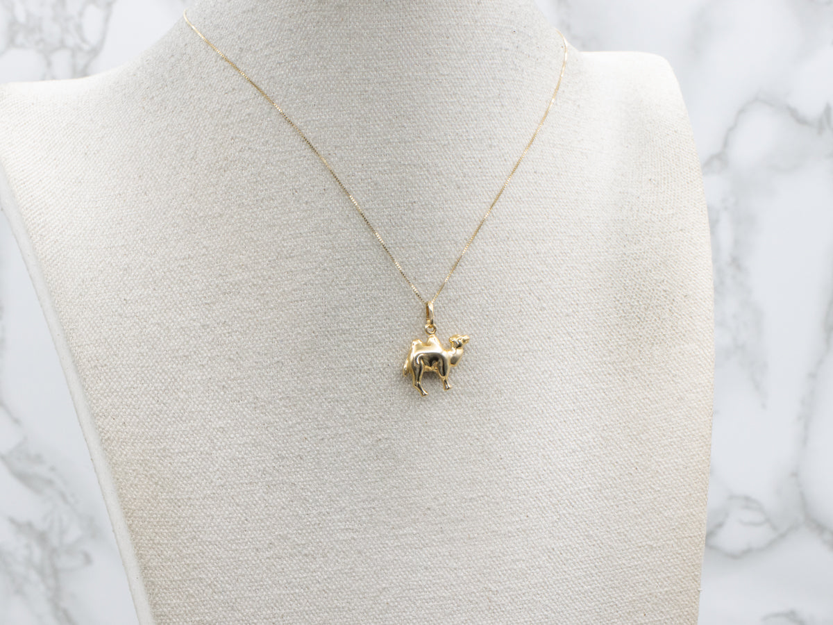 Puffy Yellow Gold Camel Charm Pendant