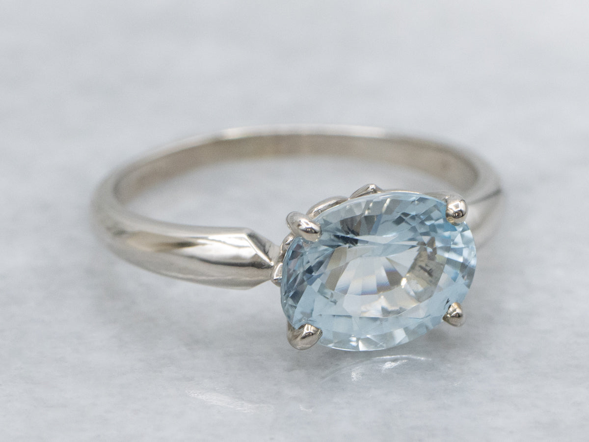 East-West Set Aquamarine White Gold Solitaire Ring