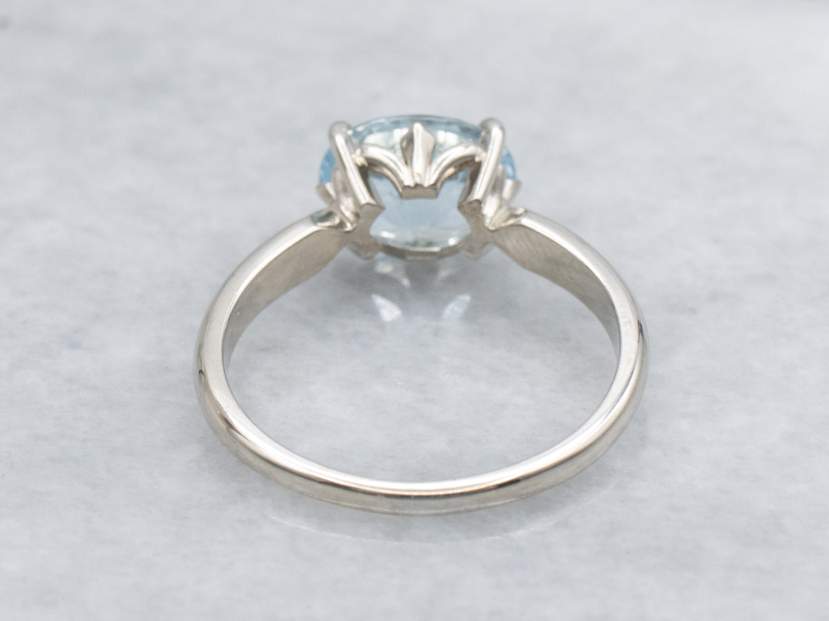 East-West Set Aquamarine White Gold Solitaire Ring