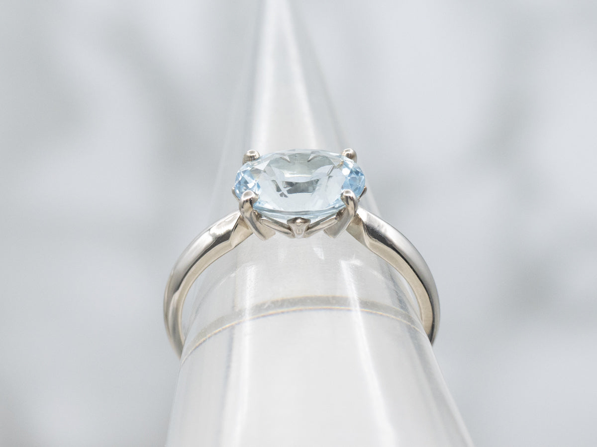 East-West Set Aquamarine White Gold Solitaire Ring