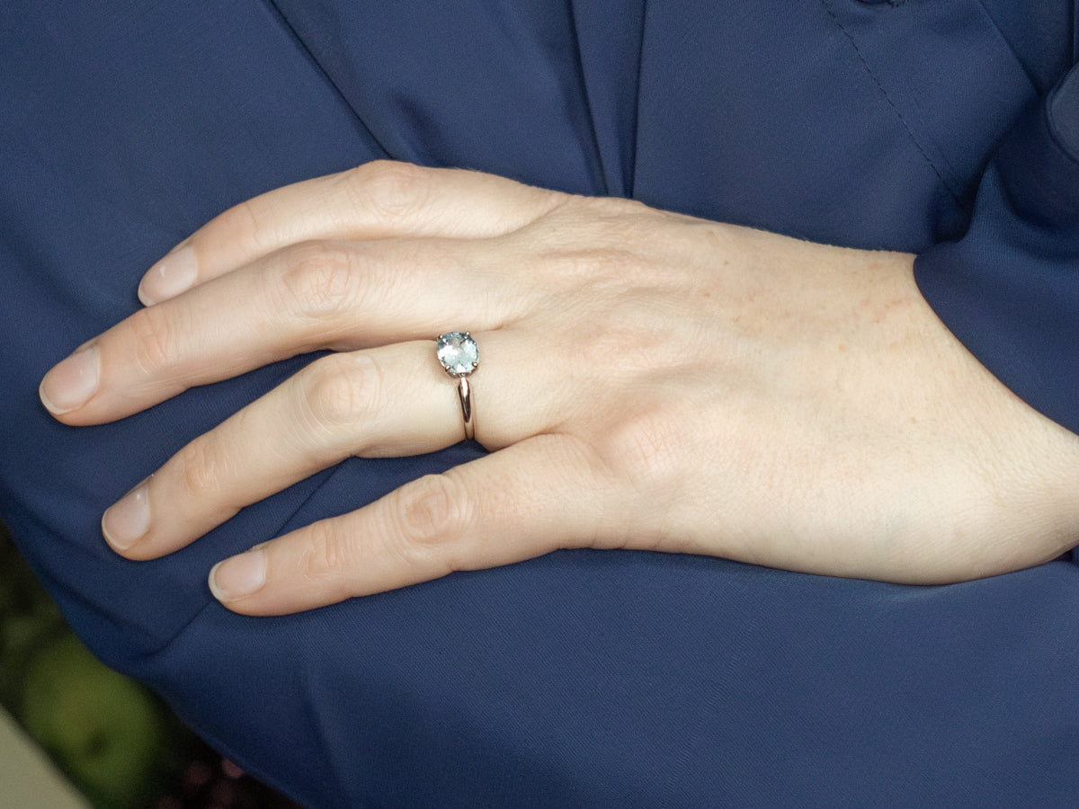 East-West Set Aquamarine White Gold Solitaire Ring