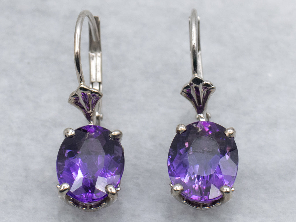 White Gold Amethyst Gemstone Drop Earrings