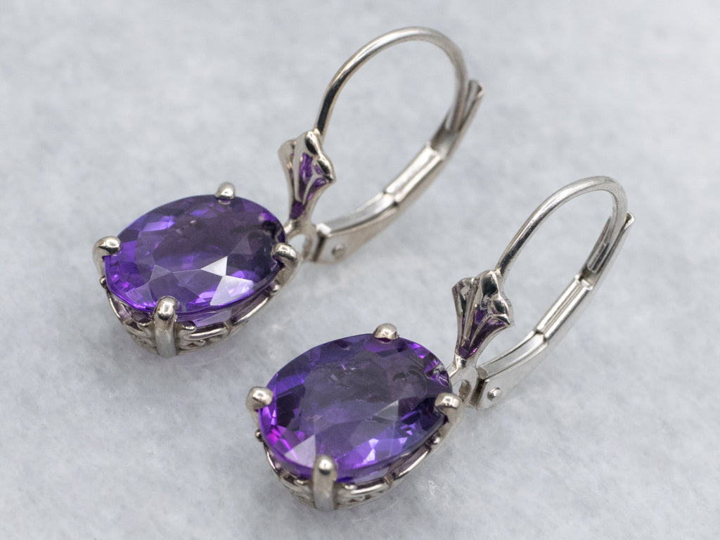 White Gold Amethyst Gemstone Drop Earrings