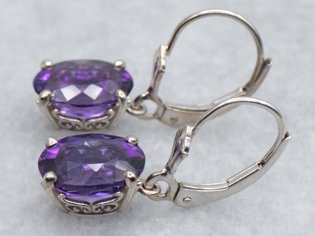 White Gold Amethyst Gemstone Drop Earrings
