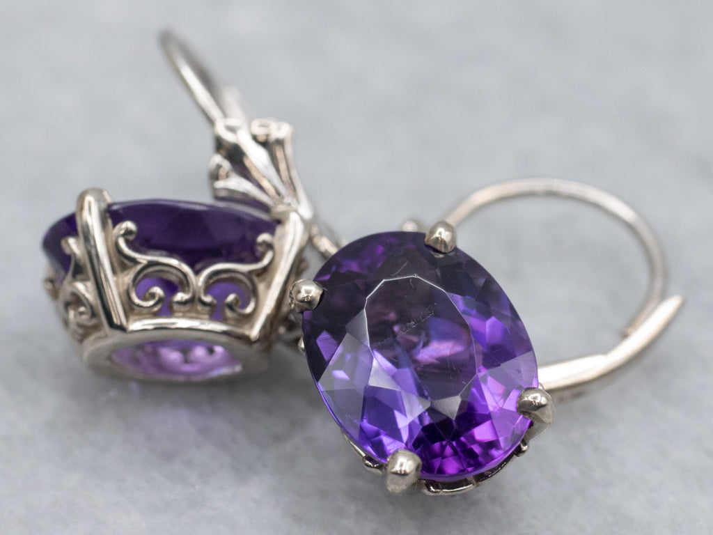 White Gold Amethyst Gemstone Drop Earrings