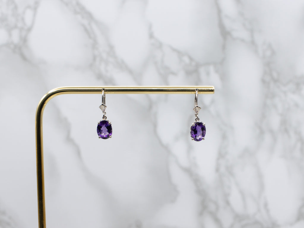 White Gold Amethyst Gemstone Drop Earrings
