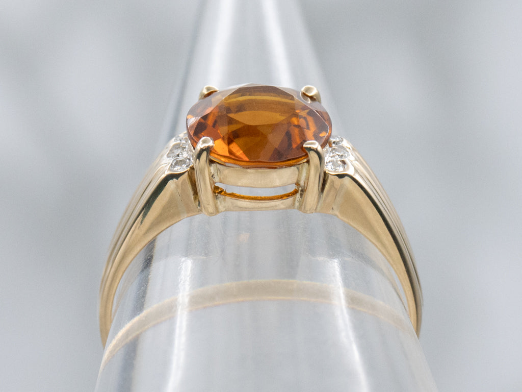 Citrine and Diamond Yellow Gold Ring