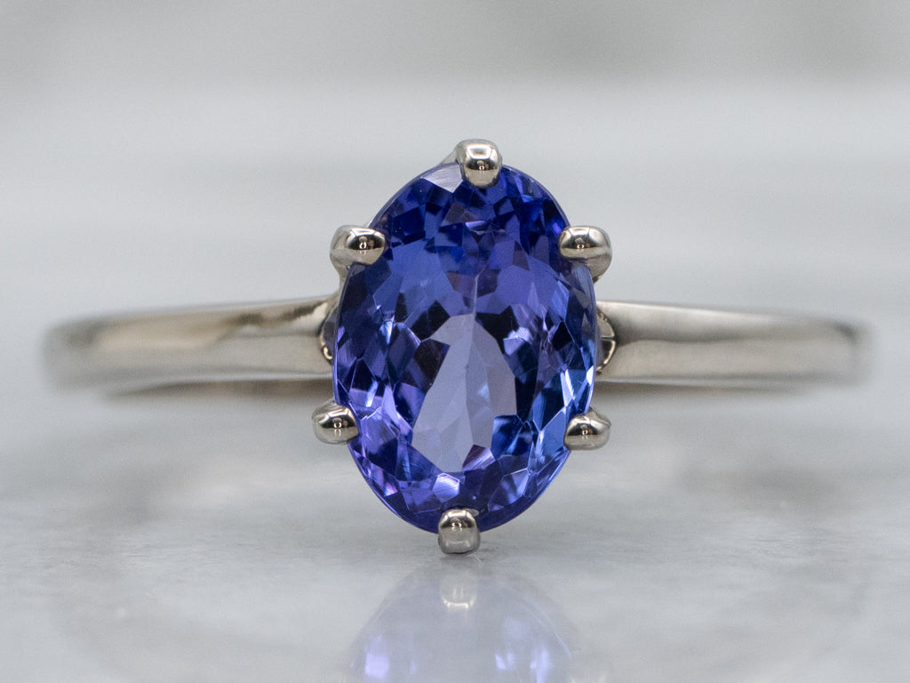 White Gold Oval-Cut Tanzanite Solitaire Ring