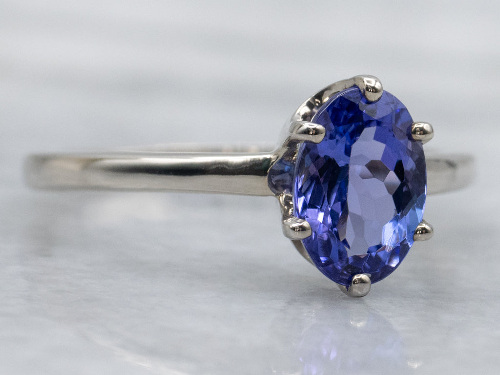 White Gold Oval-Cut Tanzanite Solitaire Ring