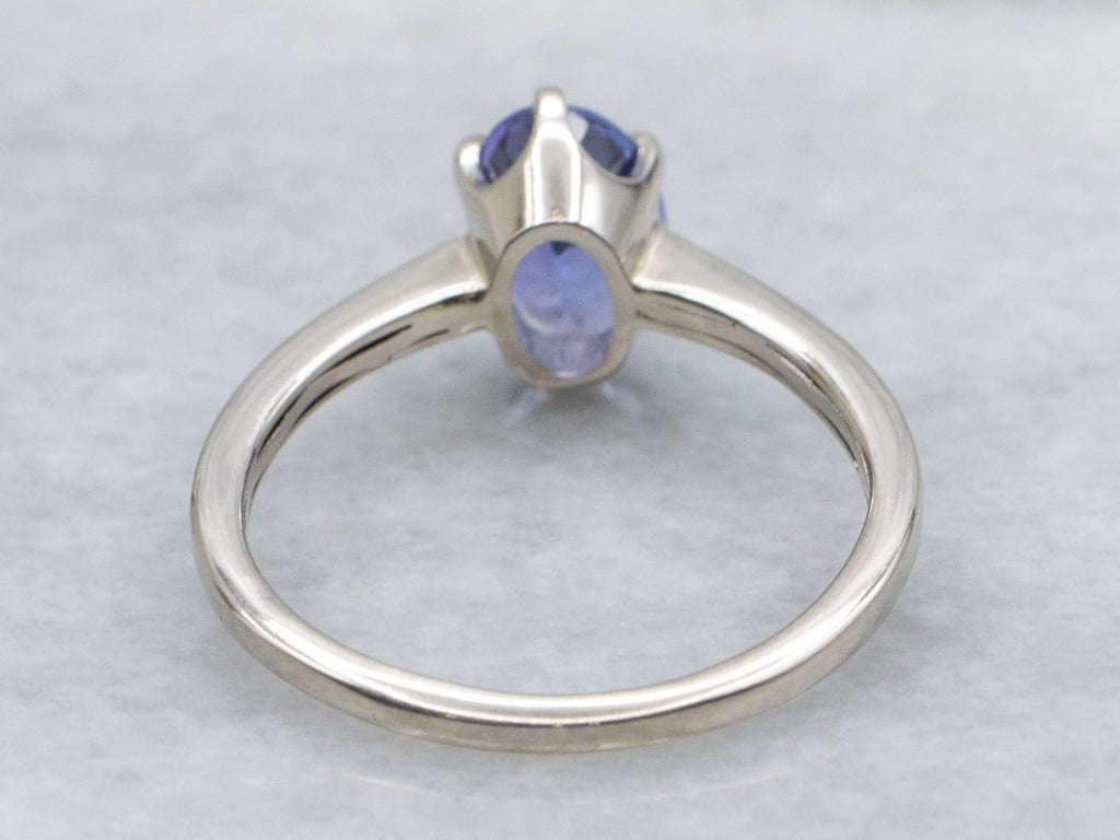 White Gold Oval-Cut Tanzanite Solitaire Ring