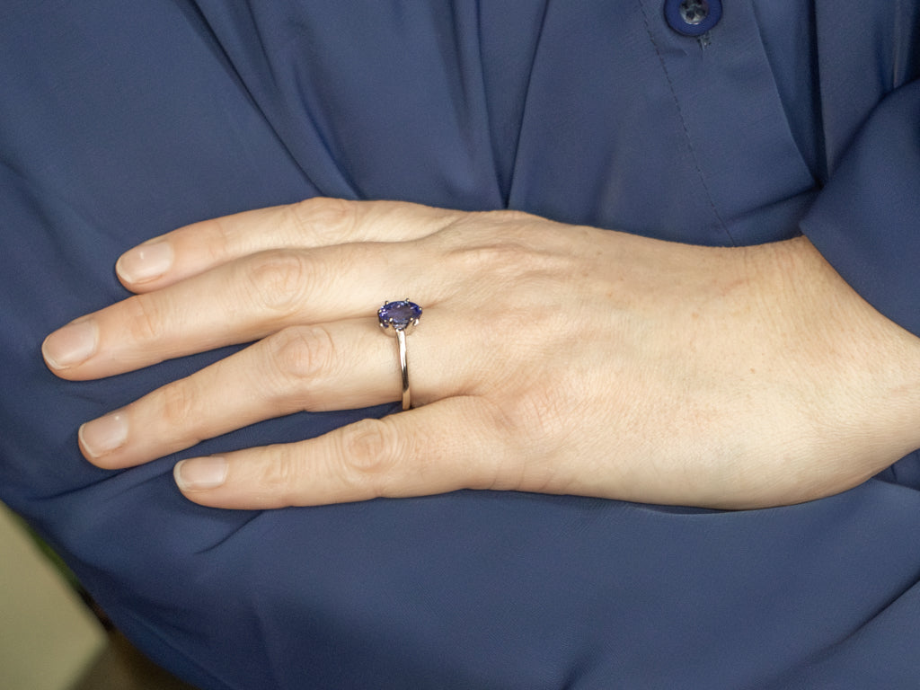White Gold Oval-Cut Tanzanite Solitaire Ring