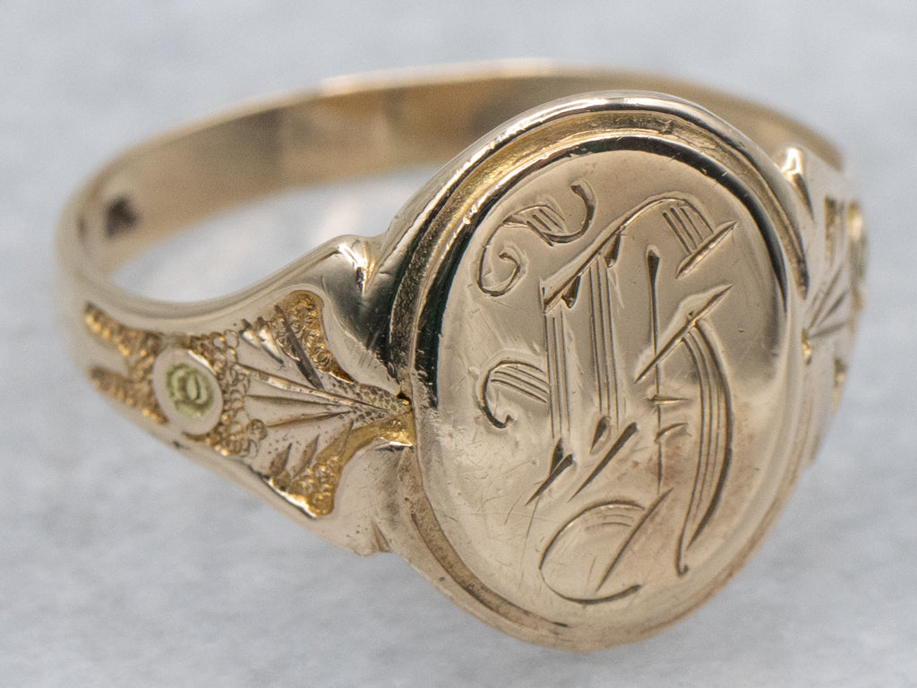 From Mother: Antique Old English Letter "H" Gold Signet Ring
