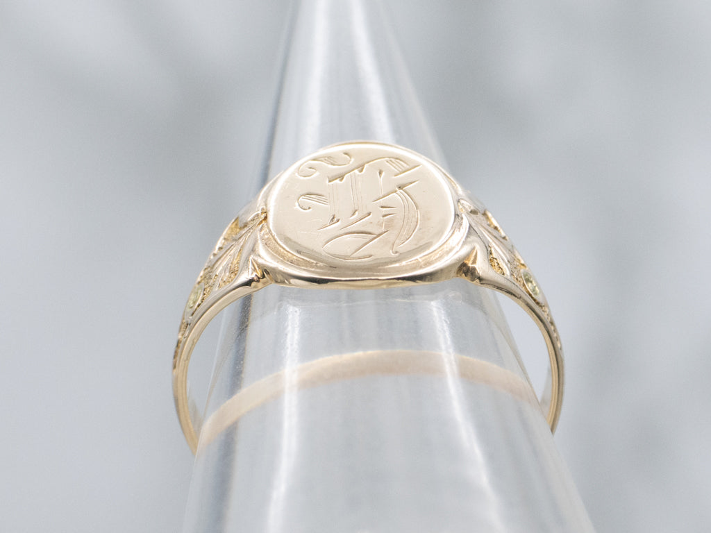 From Mother: Antique Old English Letter "H" Gold Signet Ring