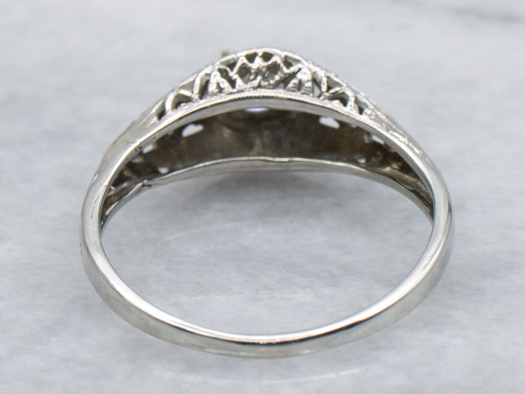 Floral Filigree Diamond Solitaire Engagement Ring