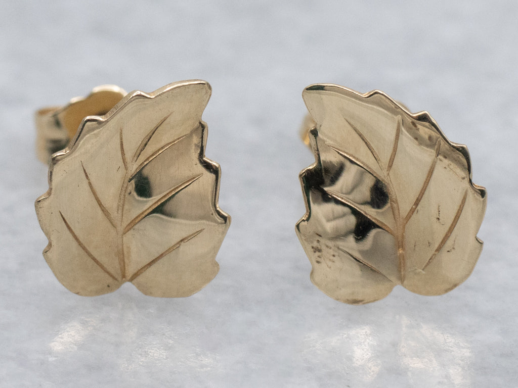 Vintage Gold Leaf Stud Earrings