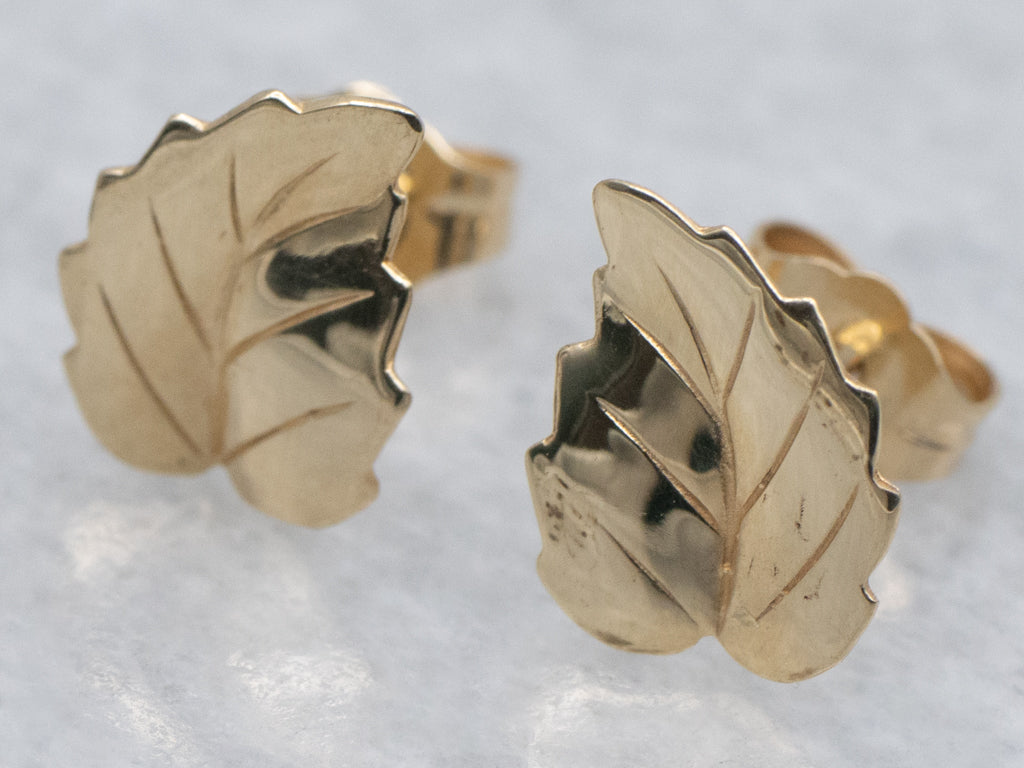 Vintage Gold Leaf Stud Earrings