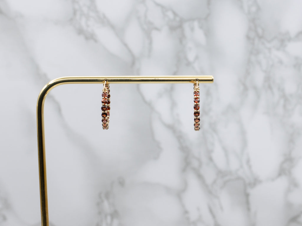 Yellow Gold Garnet Gemstone Hoop Earrings