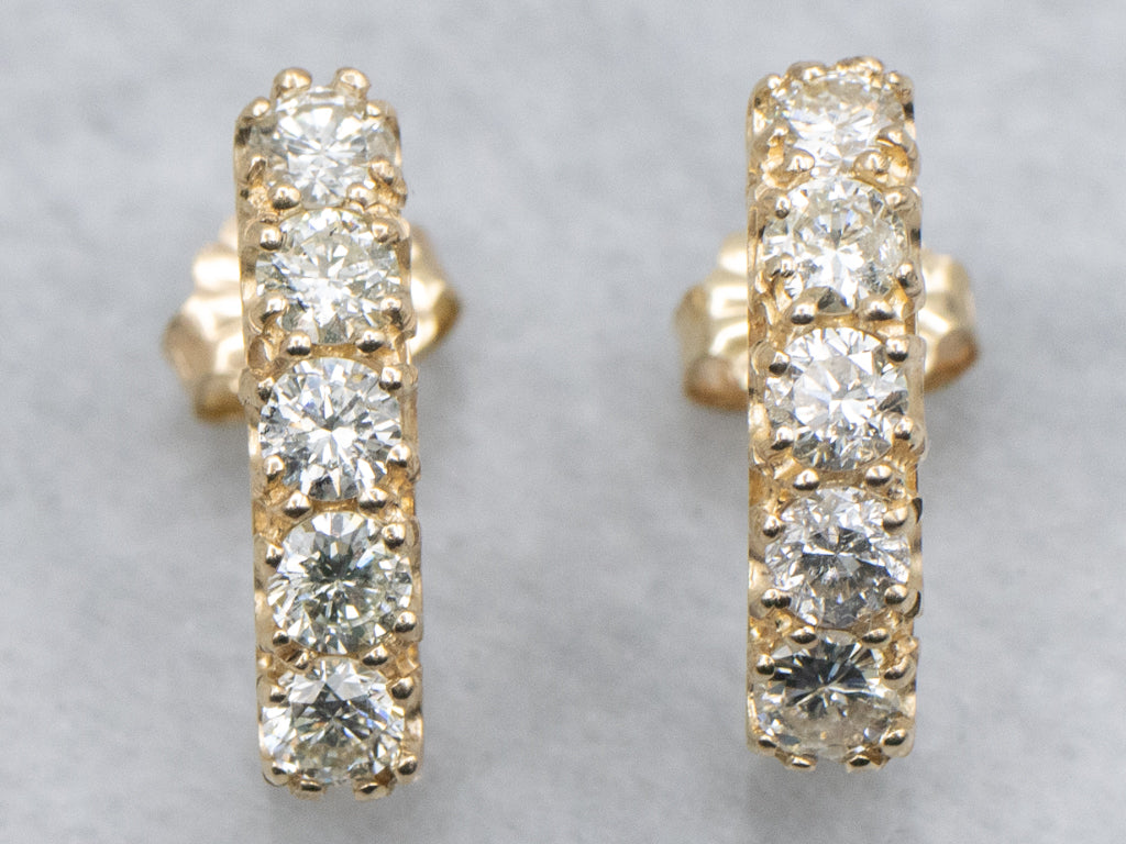 Diamond Yellow Gold Curved Stud Earrings