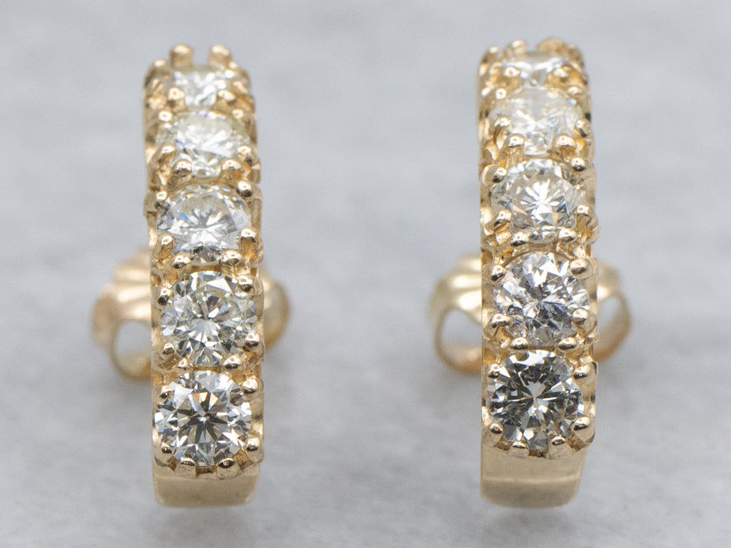 Diamond Yellow Gold Curved Stud Earrings