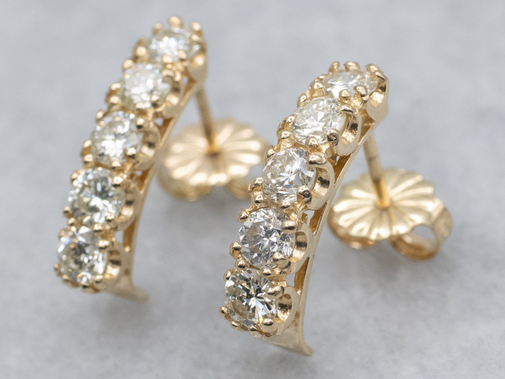 Diamond Yellow Gold Curved Stud Earrings