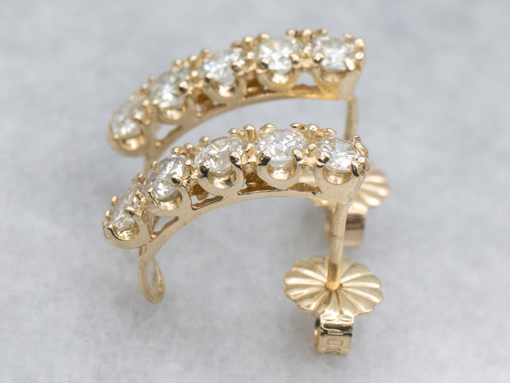 Diamond Yellow Gold Curved Stud Earrings