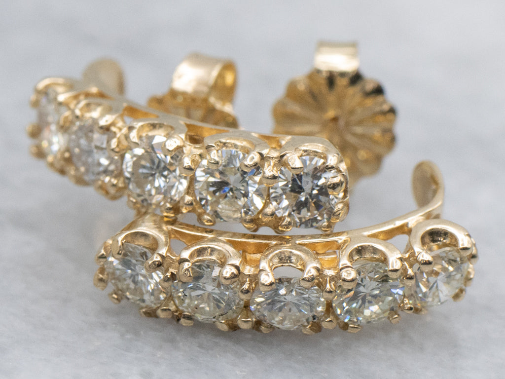 Diamond Yellow Gold Curved Stud Earrings