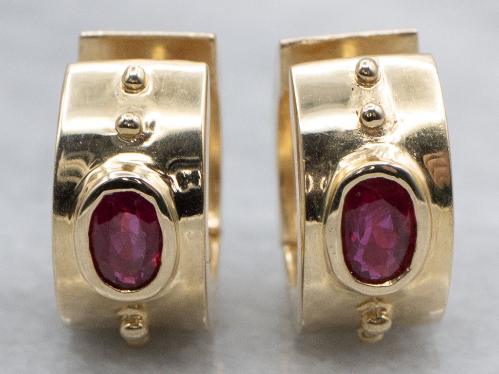 Yellow Gold Bezel-Set Ruby Huggie Hoop Earrings