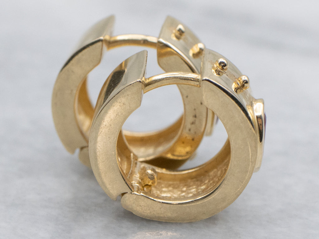 Yellow Gold Bezel-Set Ruby Huggie Hoop Earrings