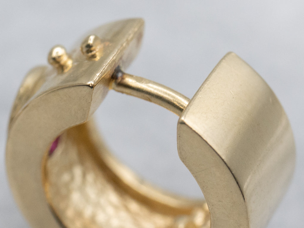 Yellow Gold Bezel-Set Ruby Huggie Hoop Earrings