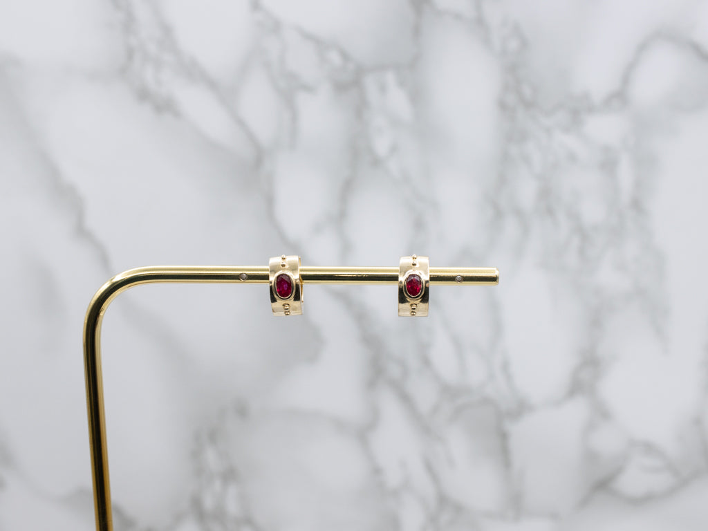Yellow Gold Bezel-Set Ruby Huggie Hoop Earrings