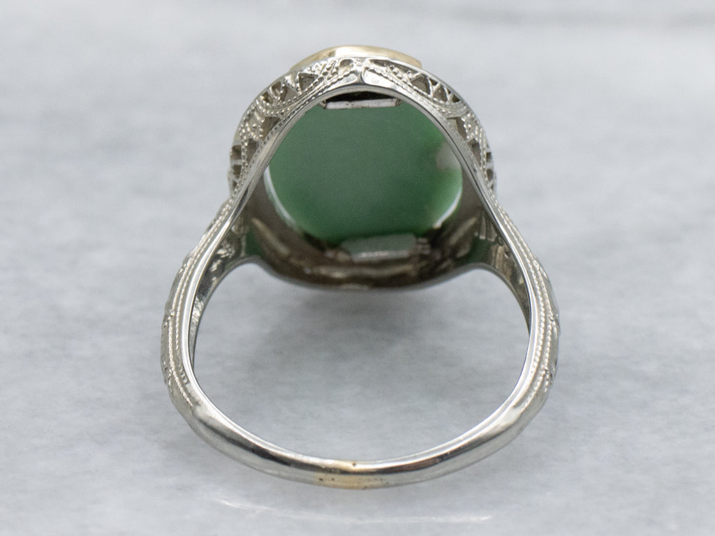 Antique Green Variscite Two-Tone Gold Filigree Solitaire Ring