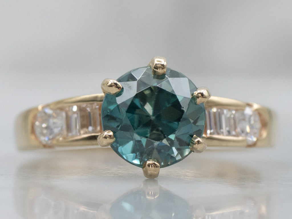 Blue Zircon Mix-Cut Diamonds Ring