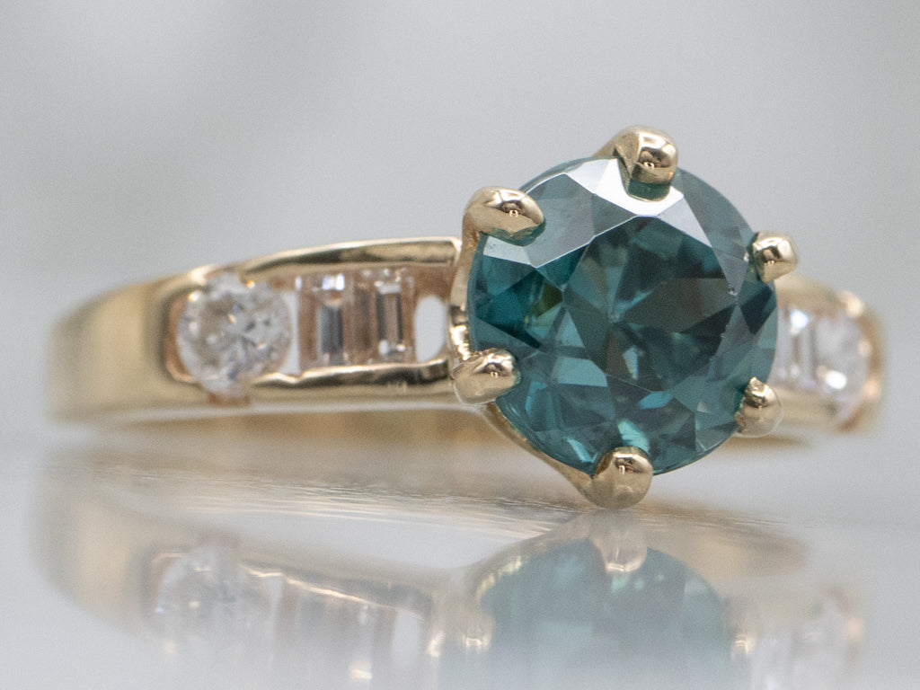 Blue Zircon Mix-Cut Diamonds Ring
