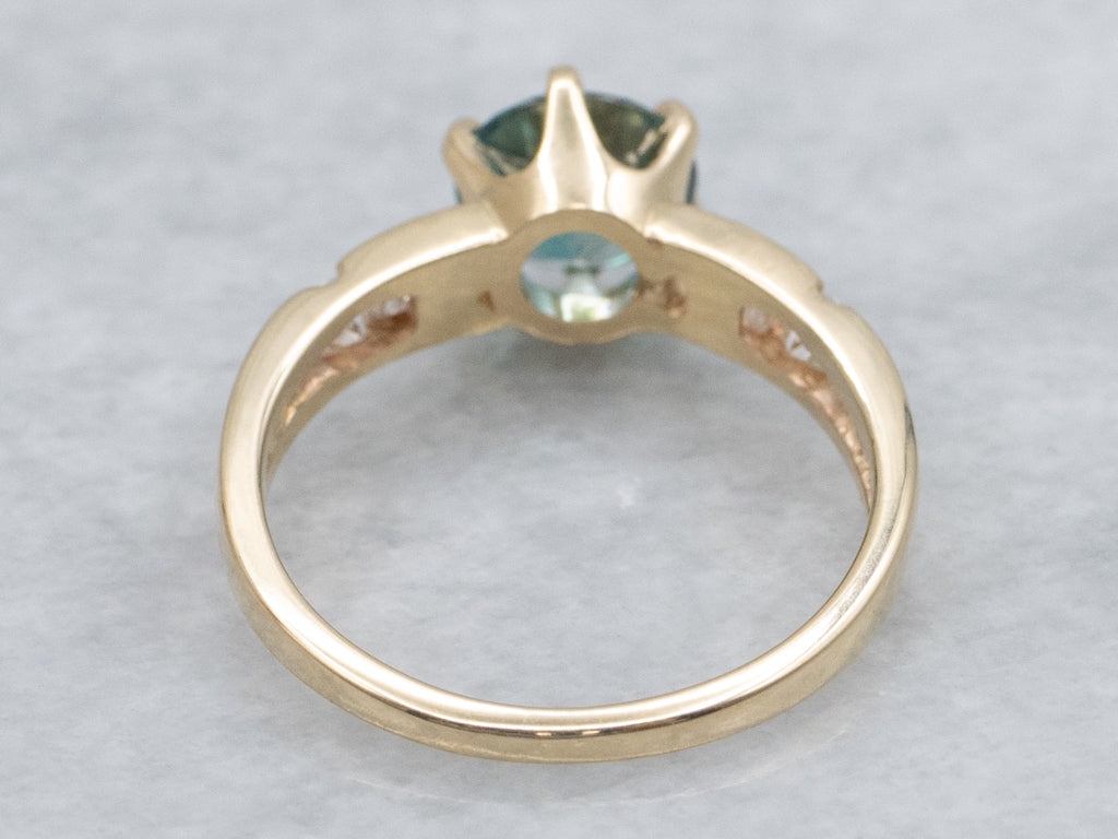 Blue Zircon Mix-Cut Diamonds Ring